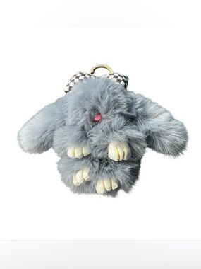 Fluffy Bunny Purse Charm Grey with Checkered Bow